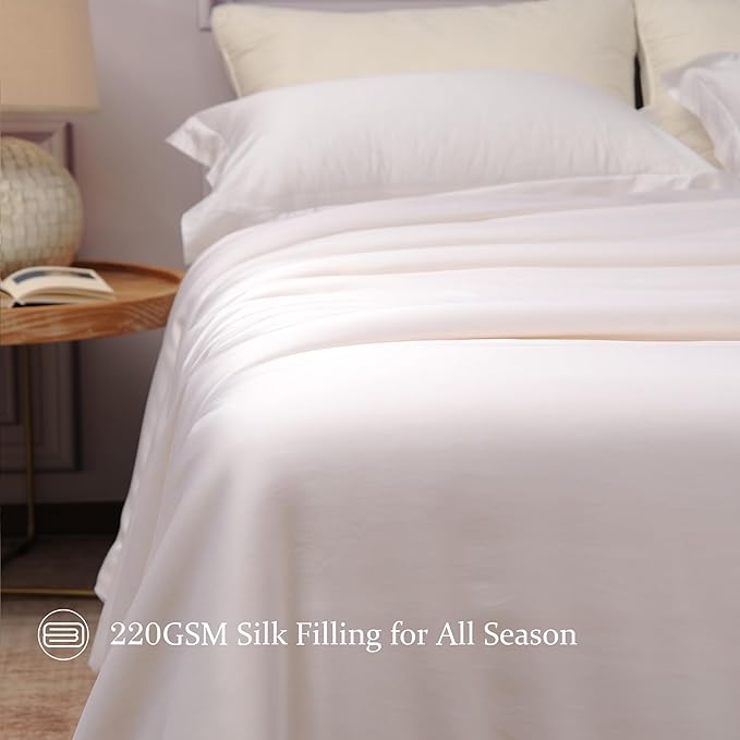 CUDDLE DREAMS Silk Filled Comforter for All Season, Detachable Tencel Duvet Cover for Easy Care, Naturally Breathable (White, Twin)