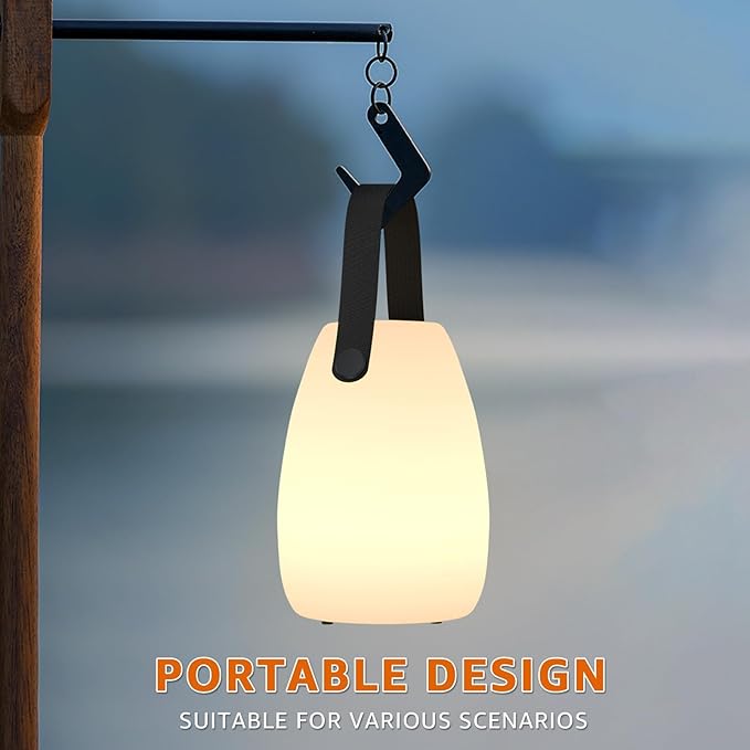 uuffoo 2 Pack Portable Outdoor Table Lamp - Dimmable Rechargeable Night Lights w/ Remote and 7 RGB Colors, IP44 Water-Resistant Hanging Lantern for Patio, Tent, Bedroom, Garden, Emergency