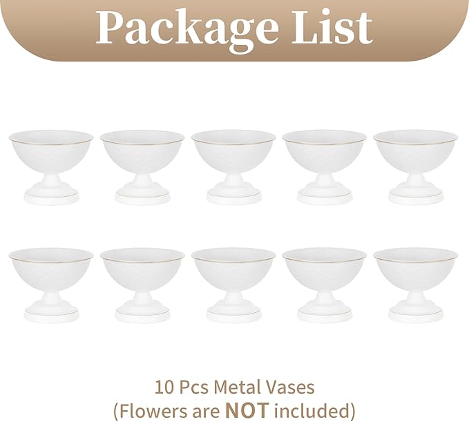 Sziqiqi Urn Vase White Centrepiece: 5.5n Small Bulk Wedding Vases for Table Set of 10 - Vintage Flower Vase for Artificial Flower Arrangement - Metal Unique Honeycomb Vases for Birthday Party