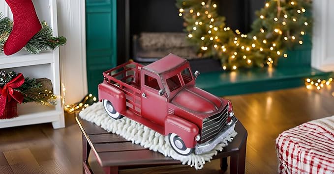 Metal Truck Decor,Farmhouse Truck Decor,Decorative Tabletop Storage & Pick-up Metal Truck Planter, 12.5" x 5.75" x 6.25" inches (Red)