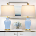 Blue Ceramic Table Lamps Set of 2, 23" Coastal Ceramic Lamps with Ginger Jar Design, Modern Bedside Lamp for Living Room End Table, Elegant Bedroom Lamp for Nightstand Desk Side Home Decor