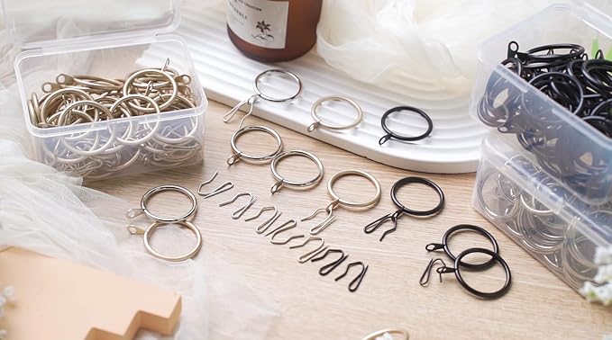 Hotop 60 Pieces 1.26 Inch Metal Drapery Curtain Rings Curtain Hanging Rings and 60 Pieces Metal Drapery Pin Hooks for Drapes Window Door Shower (Black)