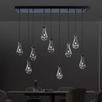 Raindrop 9-Light Chandeliers for Dining Room, Black Dining Room Lights Fixture Over Table, Teardrop Pendant Lights Kitchen Island, Adjustable Rope Hanging Lamp Ceiling for Living Room
