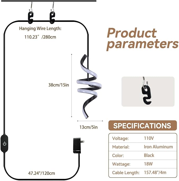 Plug in Pendant Light, 3000~6000K Hanging Lights with Plug in Cord, Touch Switch Modern Pendant Light, Black Hanging Lamps for Living Room, Kitchen, Dining Room, Bedroom,1 Pack