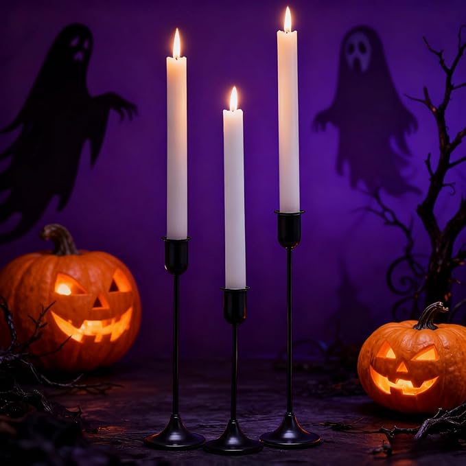 Candle Holder 3 PCS Candlestick Holders, Black Taper Candle Stick Holder, Modern Decorative Centerpiece, Halloween Decor, Gift for Home Fireplace Housewarming Candelabra Décor