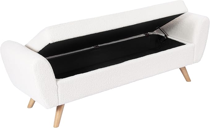 HomePop Modern Storage Bench with Wood Legs Home Décor|Bench with Storage for Living Room & Bedroom - Sherpa Cream