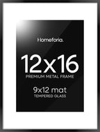 Homeforia 12x16 Picture Frame Black, High End Metal 12x16 Poster Frames with Mat 9x12 for Photo, 12 x 16 Black Frame Matted to 9 by 12 inch Print, 16x12 Thin Frames, Tempered Glass, Wall Kit, Set of 1