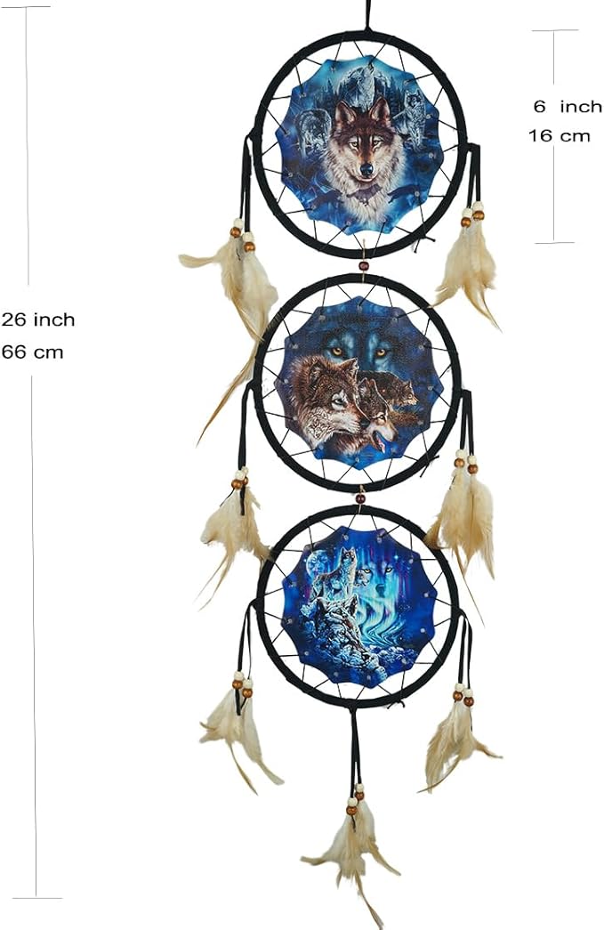 Remorelt Wolf Dream Catchers，3-Layer Circle Wall Hanging with Different Wolf Art for Wolf Lover Room Decor,Ideal Bedroom Wolf Home Decor,Dream Catcher for Boy Kids(DC01 6Inch Wolves)