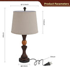 Set of Modern Table Lamps with USB-C & USB Ports, Rotating Knob Switch, Linen Shade + Resin Base Rustic Farmhous (Black Gold/Oil Bronze)