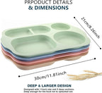 12 Inch Divided Plates4 PCS - Reusable Unbreakable Wheat Straw Plates, Dinnerware Lunch Tray Plates Tableware for Kitchen, Picky Eaters, Campers and Portion Control (Blush)