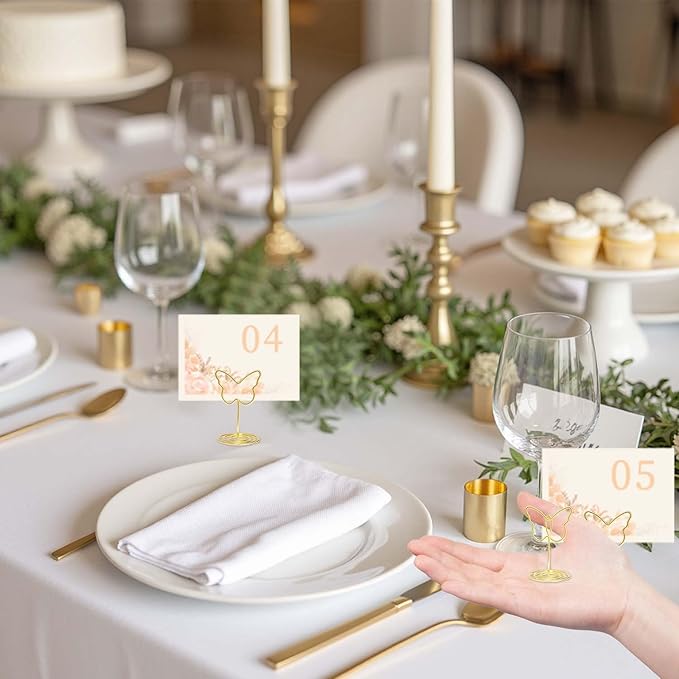 32pcs Gold Table Number Holders, Butterfly Picture Holders For Tables, Elegant Wire Place Card Holders & Table Card Holders For Wedding, Graduation, Party, Centerpiece Decor