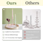 Glasseam Tapered Candlestick Holders Pink: Set of 3 Glass Candle Sticks Holder Decor with Bobeche Modern Ribbed Taper Candle Holders for Table Centerpiece Valentines Wedding Home Decorations