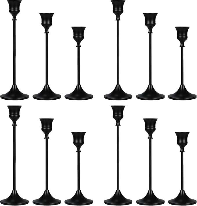 Candlestick Holders Black, 12 Packs Taper Candle Holder for Candlesticks, Candle Sticks Holder Decor for Home Decor