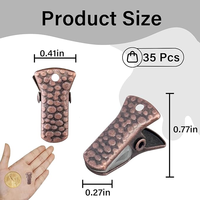 35 Pack Mini Metal Alligator Clips for Crafts Non-Slip Silicone-Coated Retro DIY Badge Small Spring Clips (Copper)