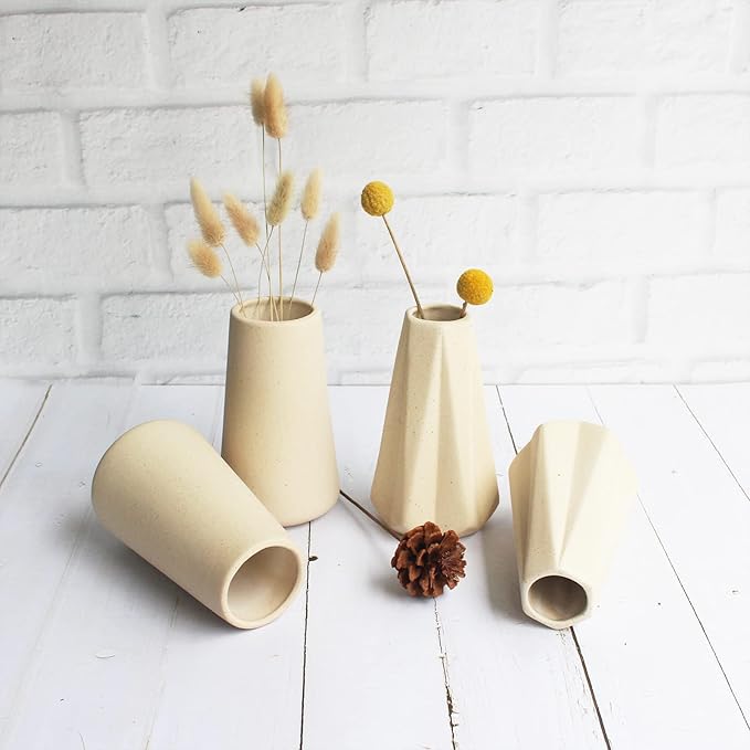 YANLING 6 Pack Light Yellow Vase for Flowers, 6 inch Modern Ceramic Vases for Pampas Grass Simple Shelf Vase Decor, Boho Vases for Home Decor, Vases for Wedding Dinner Table Party Office