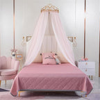 Lotus Karen Princess Bed Curtains Canopy, Cute Lace Mosquito Net with Metal Crown for Girls Kids Toddlers Crib Bedroom Decoration
