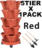 Vertical Planter 5 Tier Stackable Planters Garden Planters Strawberry Herb Flower and Vegetable Planter Indoor Outdoor Gardening Pots with Removable Wheels and Tools