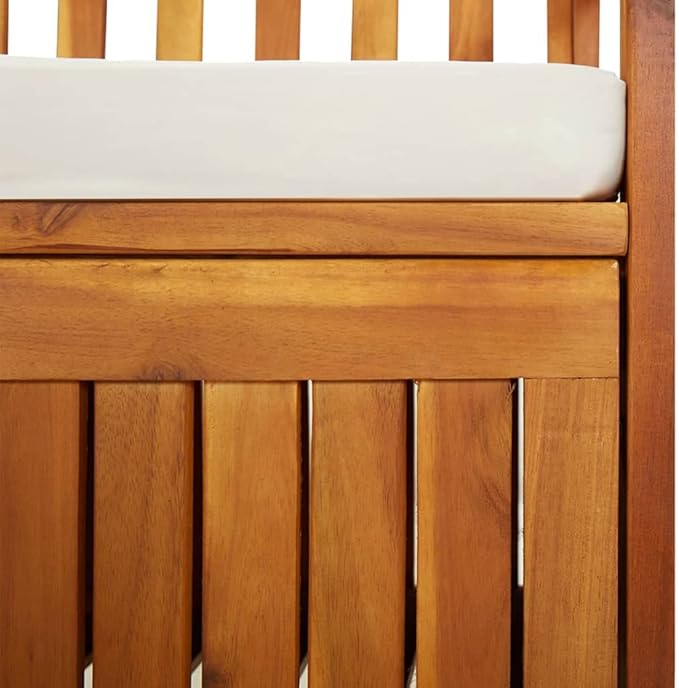 vidaXL Patio Storage Bench 58.3" - Solid Acacia Wood with Cream White Cushion - Versatile Wooden Bench for Indoor and Outdoor Use - with Ample Storage Space