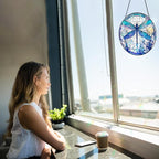 Dragonfly Suncatcher Stained Glass Window Hanging - 8” Stained Glass Suncatchers for Windows - Sun Catchers Indoor Window Catcher with Hooks and Chain - Birthday Gifts for Mom Grandma