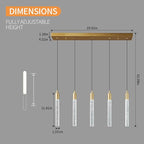Kitchen Island Lighting Modern Light Fixture Gold Pendant Light Dimmable LED Brass Finish Mini Crystal Pendant Lights for Dining Room Living Room（5-Light）
