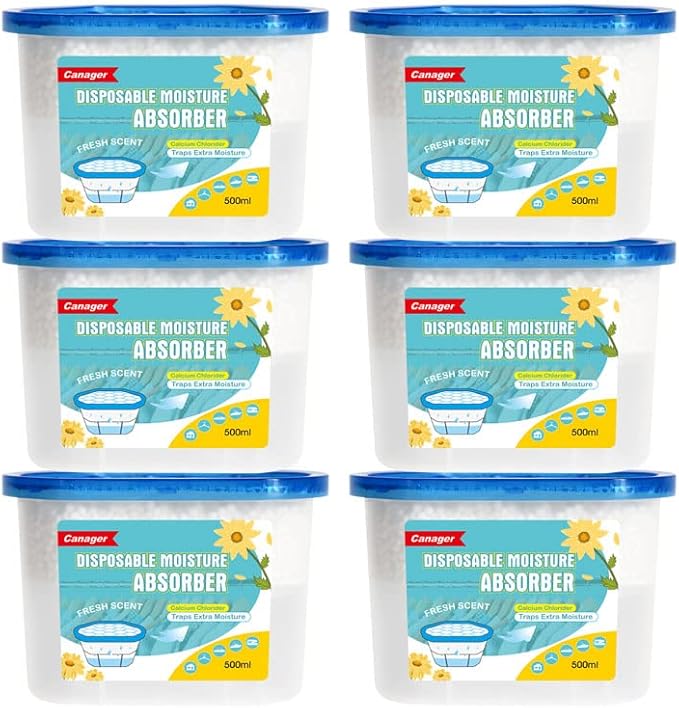 CANAGER Fresh Scent Moisture Absorber Box,Odor Eliminator and Dehumidifier Boxes for Closet,Bedroom,Kitchen,Bathroom-6 Packs,Cups - Traps Moisture for Fresher, Cleaner Air Yellow