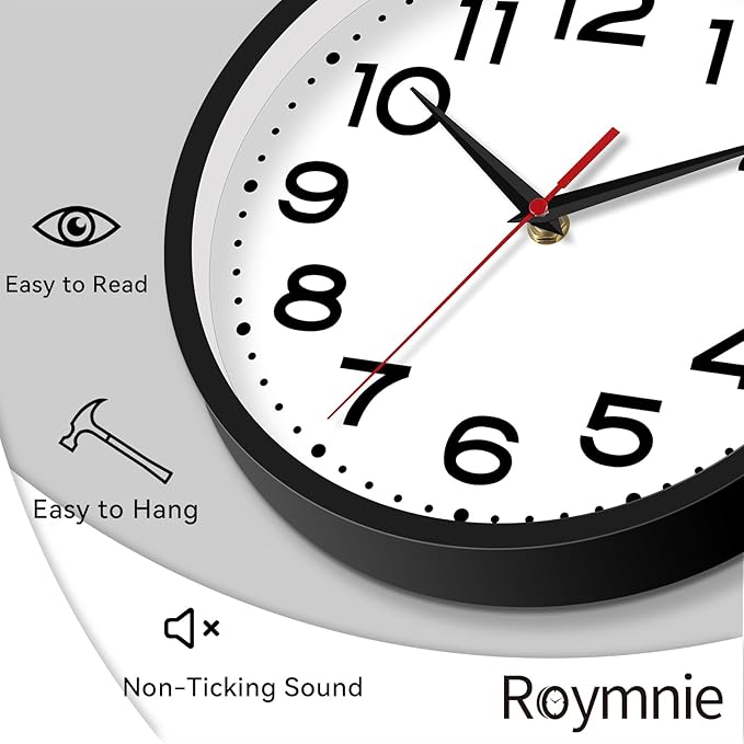 Wall Clock 18 Inch Silent Non-Ticking Modern Clock Battery Operated Classic Simple Minimalist Analog Decorative for Kitchen, Living Room,Office, Bedroom, Bathroom (Black)