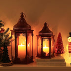 NEEDOMO Christmas Decorations Set of 2, 22''/15'' Christmas Lantern with Glass Panels for Home Decor, Decorative Hanging Lantern Indoor Outdoor for Xmas Table Centerpieces, Porch, Patio(Red)