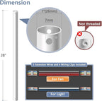 28" Ceiling Fan Downrod, 【1 Outside Diameter】 Matte White Extended Downrod, including 4 Wire Connectors and 5 Extension Wires (No Threads)