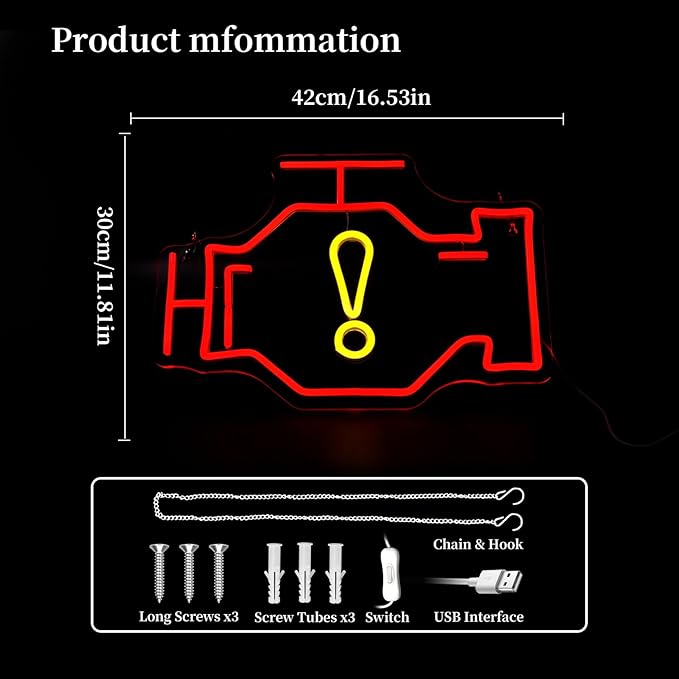 Check Engine Neon Sign Led Neon Lights Neon Signs for Wall Decor Light Up Sign for Birthday Party Club Gift