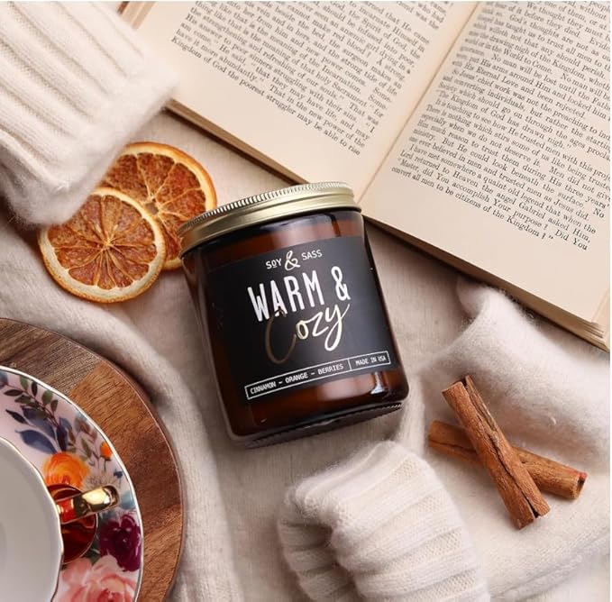 Christmas Candles, Fall Candles, Warm and Cozy' Soy Candle I Berries, Apple & Cinnamon I Infused w/Essential Oils I Warm n Cozy Home Decor I Winter and Holiday Candle I 50Hr Burn I USA Made