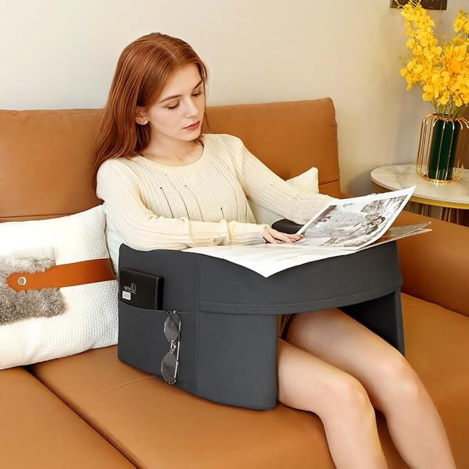 Reading Pillow for Gaming Small, Lap Desk Pillow for Adult Reading, Soft Arm Rest Memory Foam Cushion Pillow for Working, Playing, Steam Deck Switch or Sitting in Bed Floor Couch Sofa (Grey)