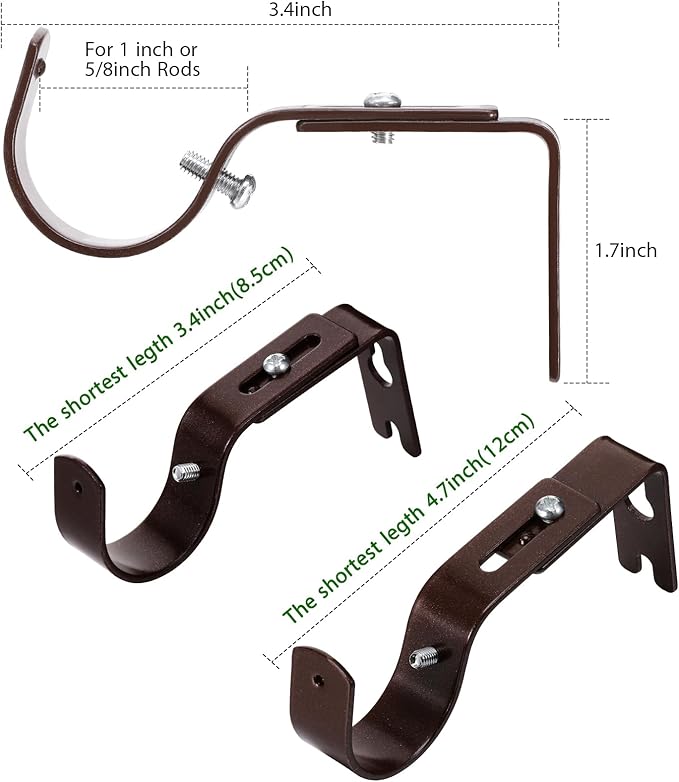 Frienda 12 Pcs Curtain Rod Brackets Adjustable Holder Wall for 1 Inch Diameter Curtain Rod General Bracket Hooks with Screws (Antique Bronze)
