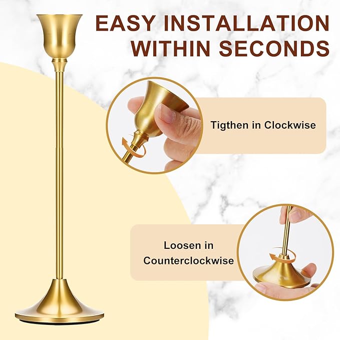 4PCS Candle Holder, Taper Candle Stick Holder - Gold Candle Holders, Holders Vintage Decor Dinner Table Dining Room Centerpieces Decorations for Wedding Fireplace Mantel.(Candles are not Included)