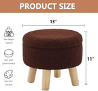 Wimarsbon Storage Ottoman, Modern Round Footrest with Soft Padded Seat, Teddy Velvet Footstool with Wood Legs, Accent Small Table or Plant Stand for Hallway, Living Room (Brown)