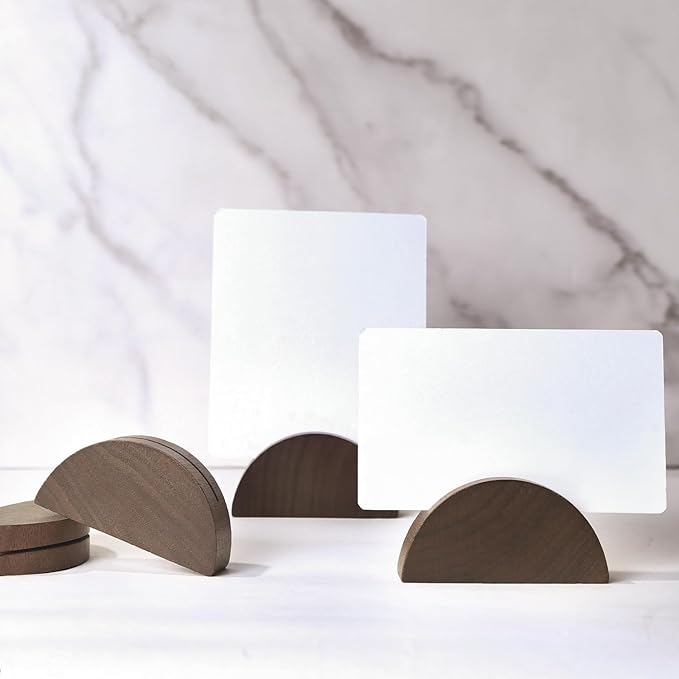 UNIQOOO 10 Set 2" Arch Walnut Wood Stand with Cards |1.2mm Slot, for Name Cards, Place Card Holder, Photo Display Stand | for Event Decor, Retail Shop, Cafe Restaurant Menu, Business Card, Name Tag