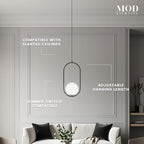 𝗠𝗢𝗗 𝗟𝗜𝗚𝗛𝗧𝗜𝗡𝗚 Jewels & Pearls | Modern Black Pendant Light Fixtures, Hanging Globe Pendant Lights for Kitchen Island Lighting, Dimmable LED Bulb Included, 1 Pack (Black | Warm White | Oval)