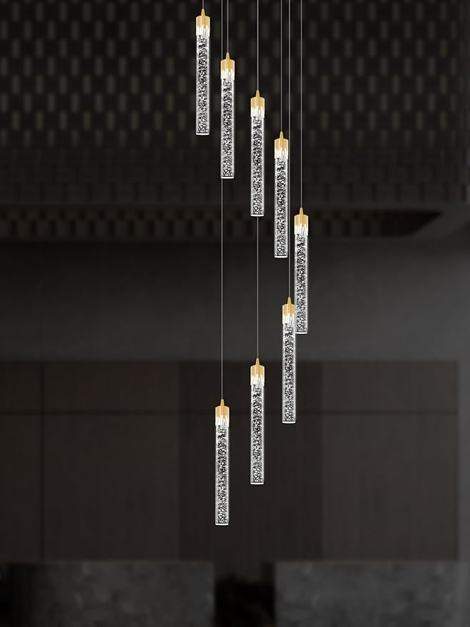 8-Light Led Chandelier, Gold Crystal Modern Led Chandelier for Dining Room, Luxury Enterway Led Dimmable Pendant Lights Fixture with Remote Control Flush Mount