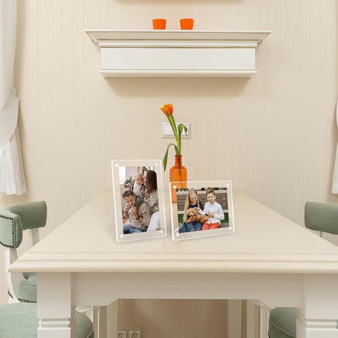 4x6 Acrylic Picture Frames Clear Tabletop and Magnetic Photo Frame for Refrigerator with Removable Magnetic Stand for Home/Office Desk/Table Picture/Note Display, 2 Pack