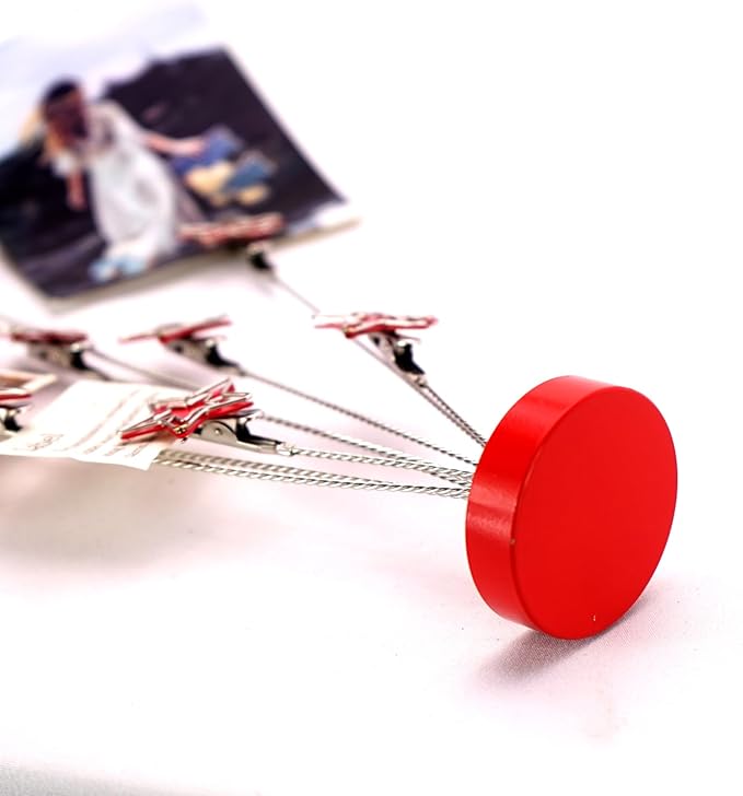 8-branch Family Tree Picture Frame Holder, Card Photo Clips Holder Desk Stand for Memo Paper Note Photo Christmas Wedding Card Display (Red Star)