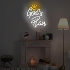 WLHOPE God's Plan Neon Sign White Led Neon Signs for Wall Decor, God Neon Signs USB Powered Letter Neon Light Signs for Bedroom Living Room Home Bar Wedding Party Decoration