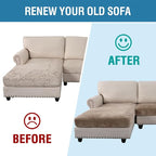 H.VERSAILTEX Velvet Stretch Sectional Couch Covers 3 Pieces Sofa Seat Cushion Covers L Shape Separate Cushion Couch Cover for Both Left/Right Sectional Couch (Large Sofa 2 Seater + 1 Chaise, Taupe)