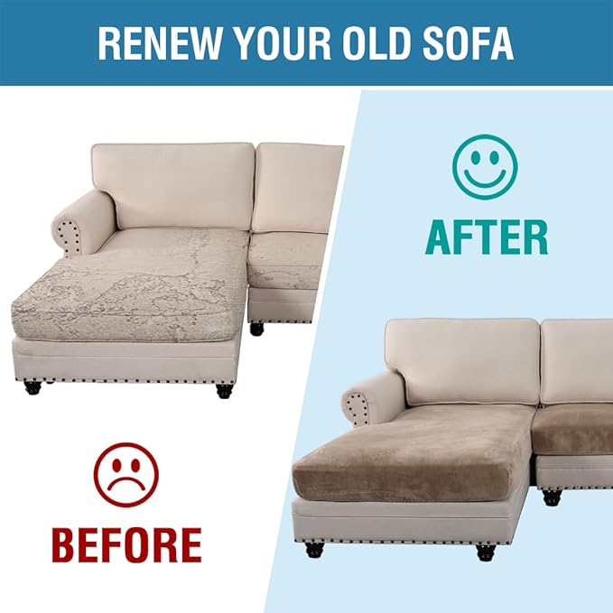 H.VERSAILTEX Velvet Stretch Sectional Couch Covers 4 Pieces Sofa Seat Cushion Covers L Shape Separate Cushion Couch Cover for Both Left/Right Sectional Couch (Large Sofa 3 Seater + 1 Chaise, Taupe)