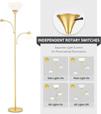 VONLUCE 71" Floor Lamp for Living Room with Adjustable Reading Light, 3 Color Temperatures Modern Torchiere Floor Lamp with 3 Bulbs