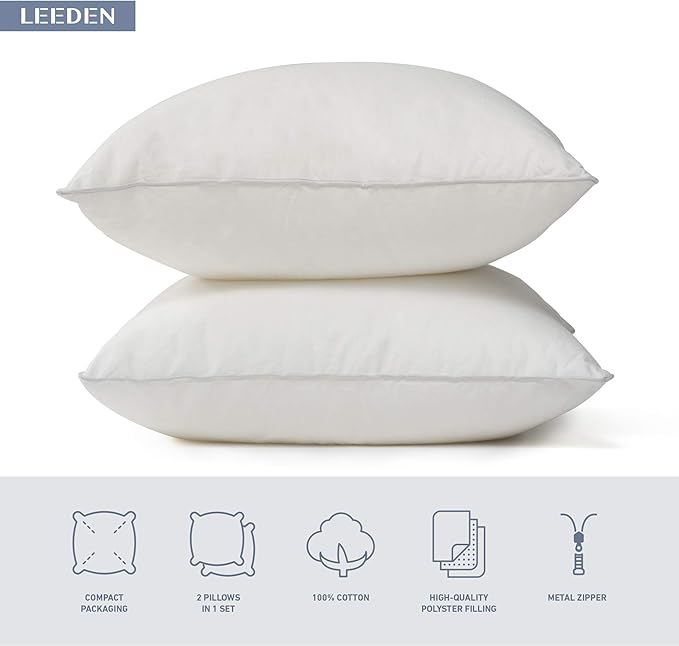 Leeden 18 x 18 Pillow Inserts (Set of 2) - Throw Pillow Inserts with 100% Cotton Cover - 18 Inch Square Decorative Pillows for Sofa, Couch, Bed and Home Decor
