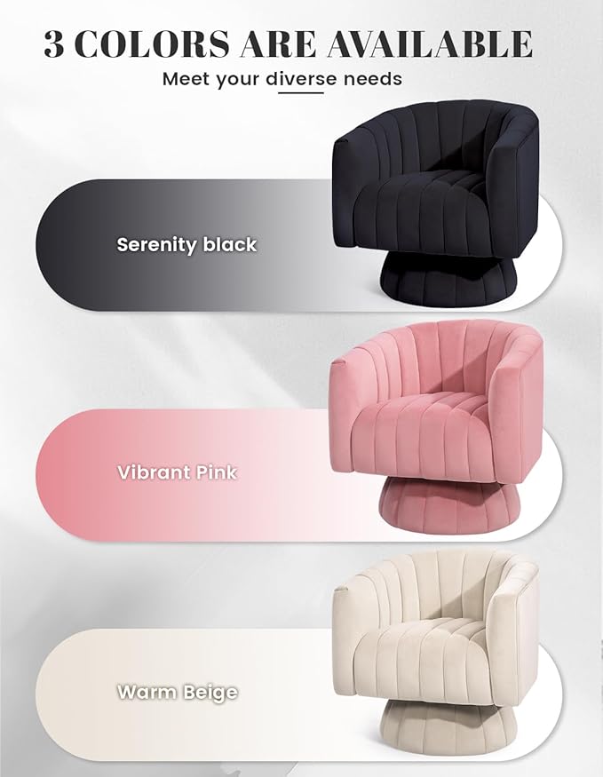 Kromax Swivel Accent Chair with Armrest, Set of 2, Mid Century 360 Degree Swivel Barrel Chair Overstuffed Tufted Velvet, Ideal for Living Room, Bedroom, Reading Room, Black