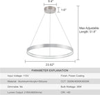 Modern Led Chandeliers, Non-Dimmable Contemporary LED Chandeliers 1 Ring, Hanging Led Modern Pendant Light Fixture for Living Room Kitchen Dining Room Office Brush Nickel-3000K/4000K/6000k