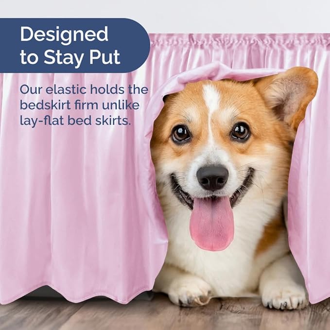 Wrap Around Dust Ruffle Bed Skirt - Light Pink - for Full Size Beds with 21 Inch Drop - Elastic Strap - Adjustable Pleated Bedskirt with Brushed Fabric and Wrinkle Free - for Women, Men, Kids & Teens