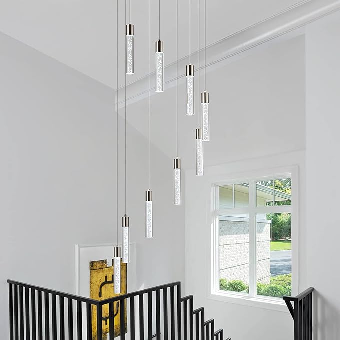 Pendant Lighting for Kitchen Island,High Ceiling Chandelier, Modern Chandelier Light Fixtures, Raindrop Chandelier Dimmable Lighting Large Living Room Chandelier Staircase Foyer,9 Lights……