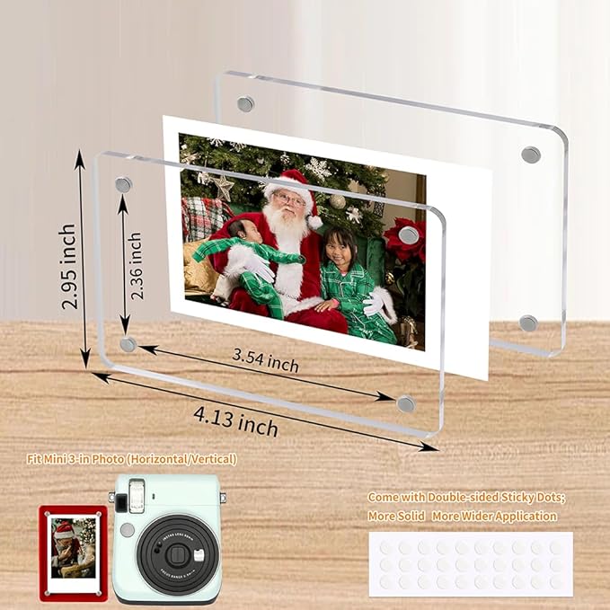Magnetic Refrigerator Mini Picture Frames, 2.36x3.54 Acrylic Magnetic Clear Photo Frames, 2x3 Mini Film Picture Compatible with Instax/Polaroid Camera for Fridge/Locker/Wall, 6 Pack