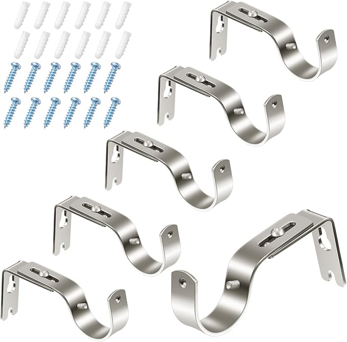 6 Pieces Curtain Rod Brackets General Adjustable Curtain Rod Holder Wall Bracket Hooks Outside Mounted Blinds Curtain Rod Bracket with Screws for 1 Inch Diameter Curtain Rod (Antique Silver)